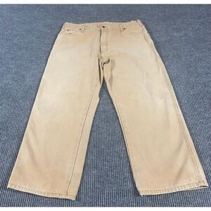 VTG‎ Dickies Pants Men's 38x28 Beige Flat Front Canvas Carpenter Faded Workwear